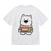 Women's Trend Breathable Classic T-Shirt Orange Scarf Cat Graphic White Tee