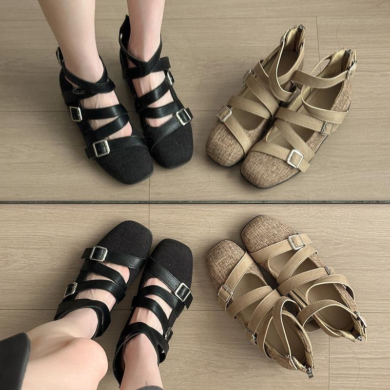 Mary Jane women's shoes summer new versatile skirt flat bottom inner height increase belt buckle ballet shoes