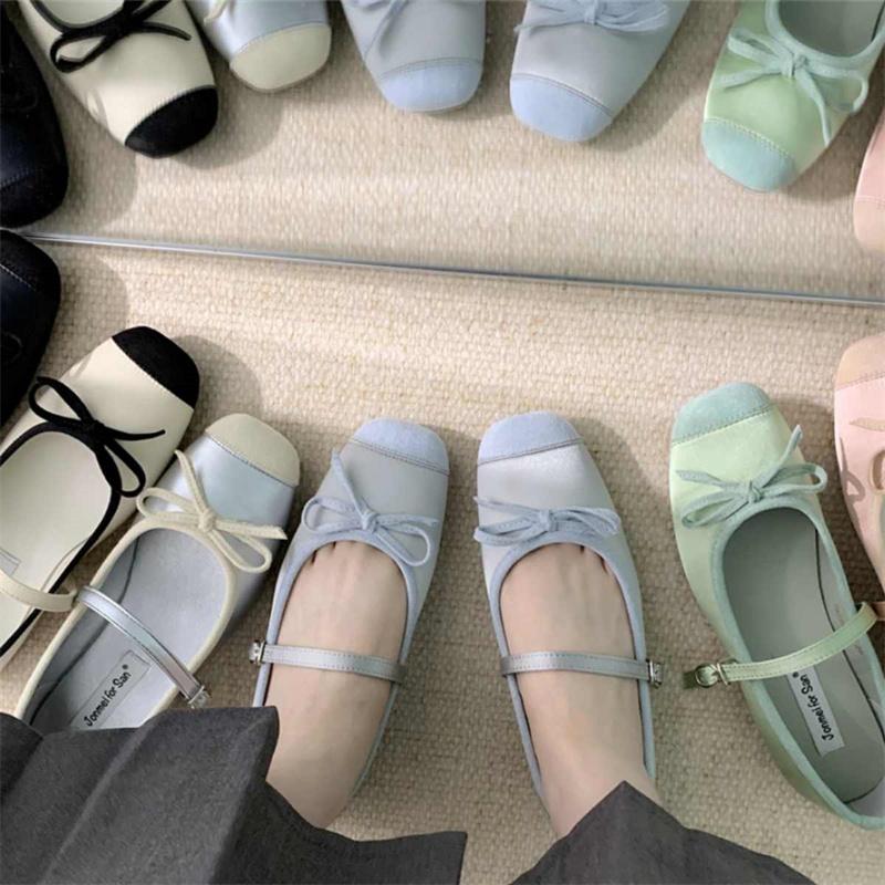 Fashion IPPEUM Women Ballet Flats Satin Square Toe Ballerinas Zapatos Mujer Mary Janes Shoes For Women