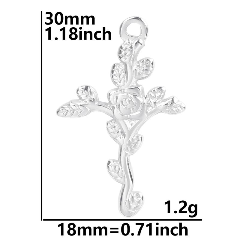 Never Fade Silver Color Stainless Steel Jesus Flower Cross Pendants For Jewelry Making Earring Bracelet Religious Handmade Charm