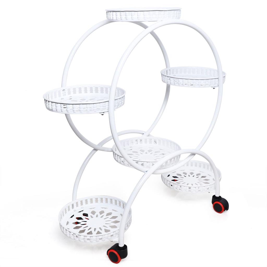 Stylish White Iron 6-Tier Plant Stand with Wheels, for Indoor Outdoor Use - Patio, Garden, Living Room, Balcony, Bedroom Decor