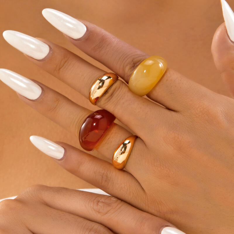 4Pcs/Set Retro Geometric Smooth Opening Rings for Women Men Classic Simplicity Resin Metal Combination Rings Party Jewelry Gifts