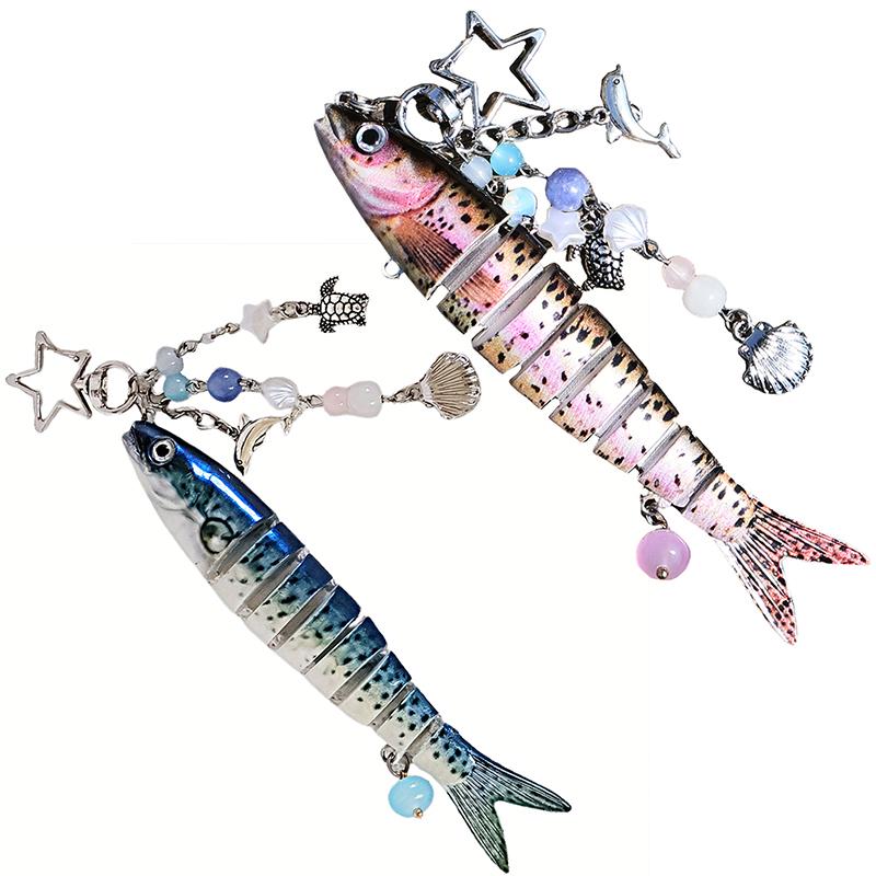 1PC Beaded Pendant Ocean Style Fish Shape Seaside Vacation Keychain Funny Artificial Fishing Lures Novelty Gift Multicolor