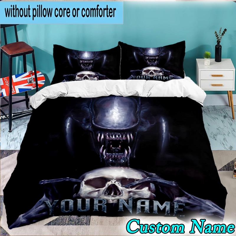Custom Name 3PCS Alien Fire Bedding Set,Including Duvet Cover And 2pcs Pillowcases Perfect for Bedroom,Dormitory,Fan Christmas gift