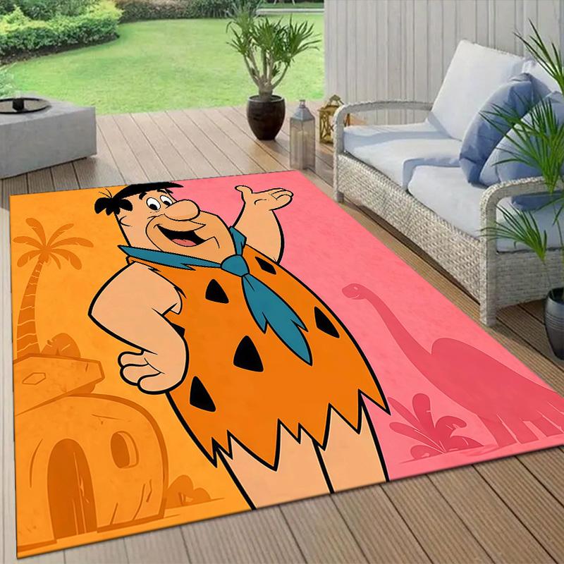 The Flintstones Flannel Pattern Square Carpet,Area Rug,Carpet Rug for Living Room Bedroom Sofa Playroom Decor,Non-slip Floor Mat