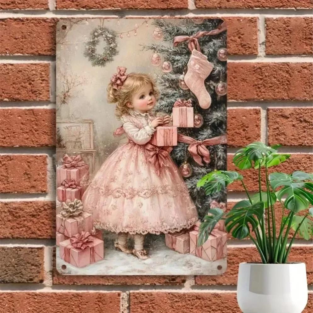Vintage Shabby Chic Christmas Tin Plates Retro Metal Art Cozy Decor for Homes Bars Festive Spaces