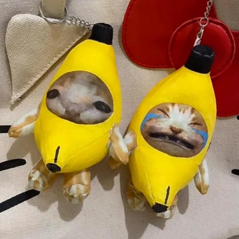 Weinende Bananenkatze, Plüschanhänger, niedliche Bananenkatzenpuppe mit Sound, Schlüsselanhänger, Autotasche, lustiger Anhänger, Geschenke für Klassenkameraden für Kinder