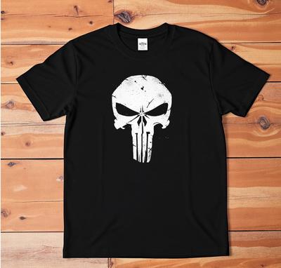 Punisher Skull T-Shirt | Marvel Antihero Logo Tee | Black Distressed Graphic Shi