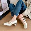 New Women's Fashion Single Shoes Solid Color High Heel Comfortable Cowhide Single Shoes Square Head Buckle Non-slip Cowhide Sole Large Size Shoes
