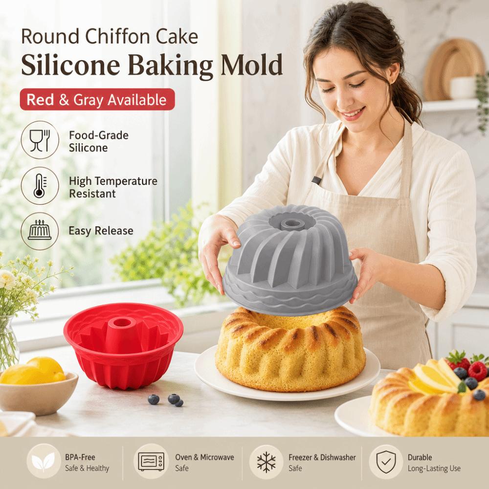 Silicone Fluted Tube Pans Non Stick Baking Silicone Molds Round Bread Baking Pans  for Gelatin