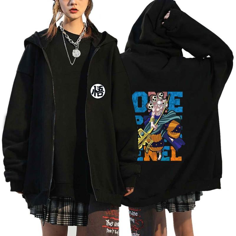 Unisex Harajuku Anime Print Zip-Up Hooded Fleece Lined Oversized Sweatshirt Teens Fall