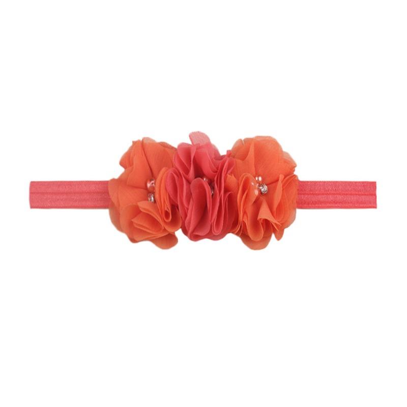 New Children's Three Chiffon Bead Flowers, Candy-colored Baby Elastic Headband, Baby Elastic Headband