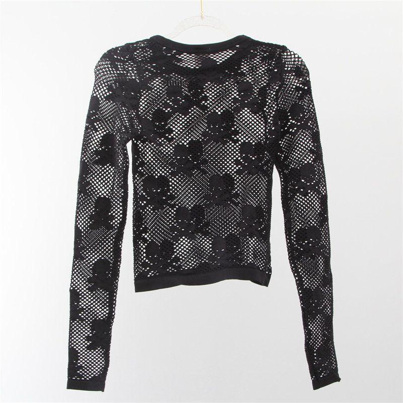 and American Orders! Goddess Style Western Style Top Sexy Ins Style Pure Desire round Neck Mesh Breathable Quick-Drying Summer Workout Clothes Stylish Black XL