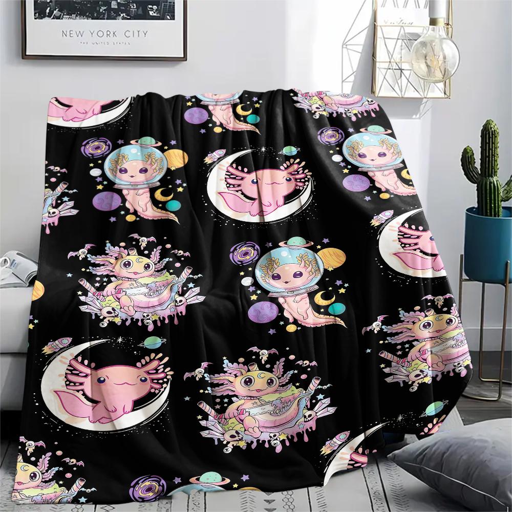 1Pc Axolotl Print Flannel Blanket, High quality Comfortable for All Seasons, Home Decor, Warmth and Comfort, Perfect for Christmas Gifts