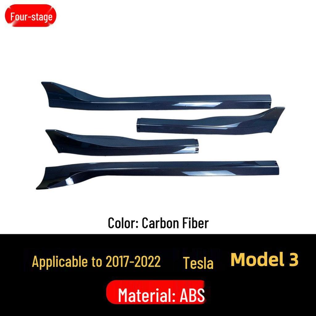 Tesla Model 3 Side Skirts: Four-Section Matte or Glossy Black Carbon Fiber Spoilers