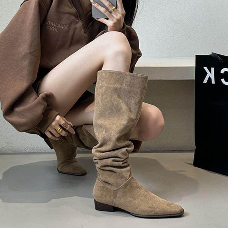 Thick Heel Low Heel Boots Women s Pleated Pile Boots Over Knee Women s Boots High Boots Children s Boots 35 хаки