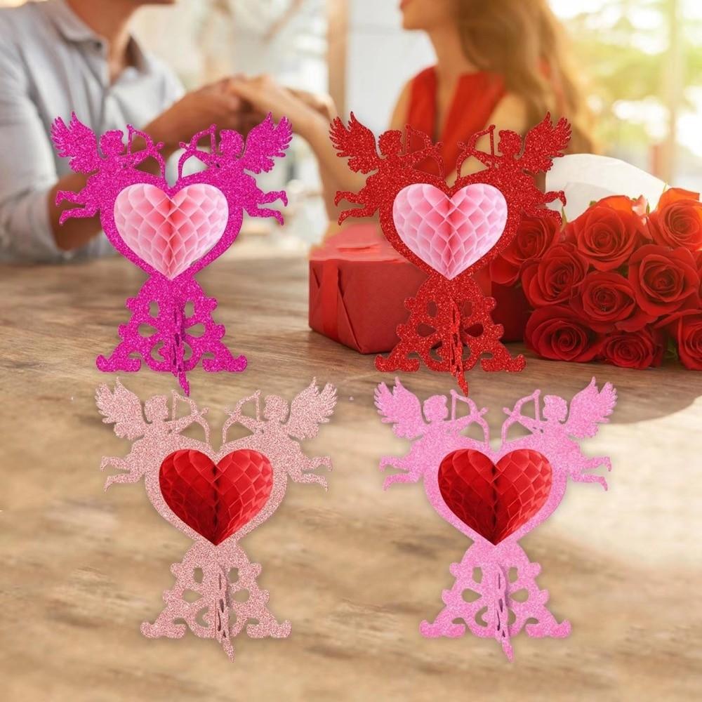 4pcs Red Color Heart Honeycomb Ornaments Valentine's Day Decorations Banquet Decoration