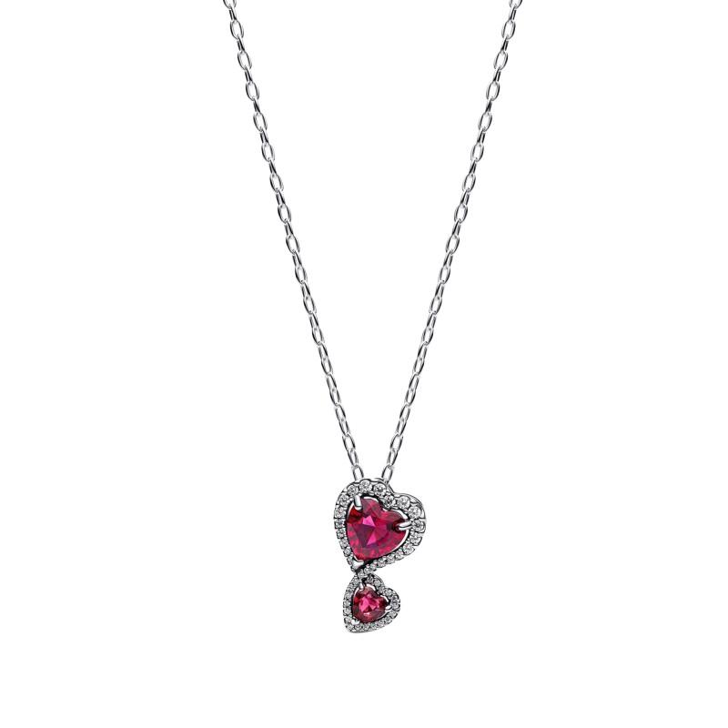 Pandora Heartfelt Heart Wish Heart Link Pendant Exquisite 925 Silver Glass Cubic Zirconia Necklace Women necklace Red 393658CO1 Box
