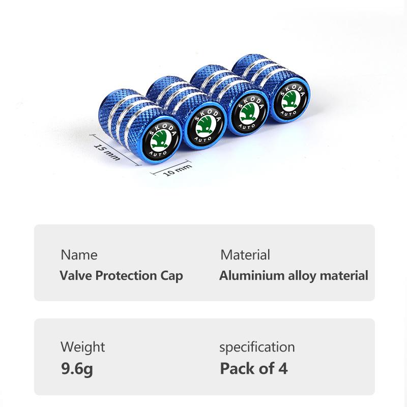 2025 New 4pcs Knurling Car Wheel Tire Valve Dustproof Protection Cap For Skoda Roomster Citigo Enyaq VisionS Derivative Yeti Sca