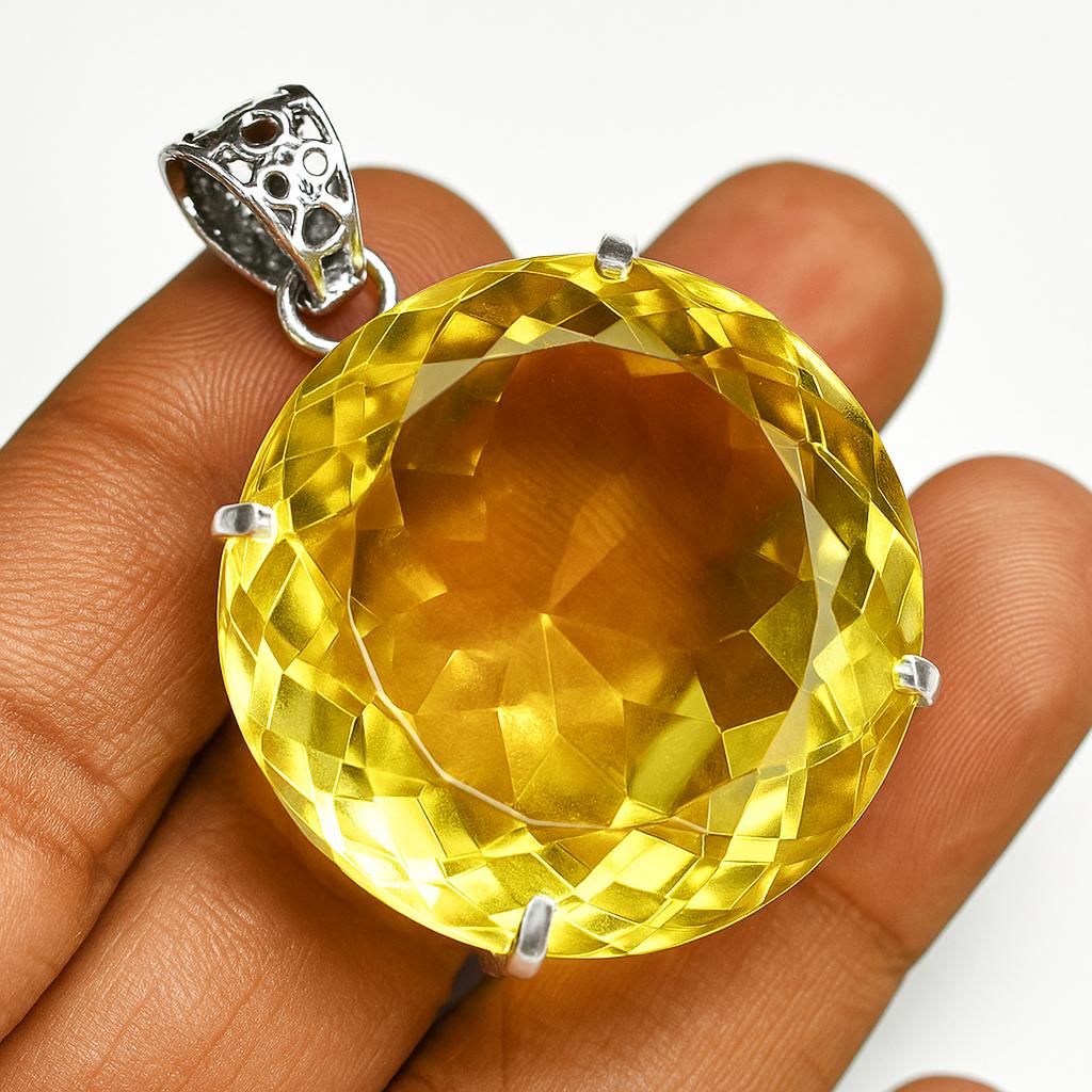 Laborodlad 124 ct Gul Safir Hänge Rund Ädelsten 925 Sterling Silver