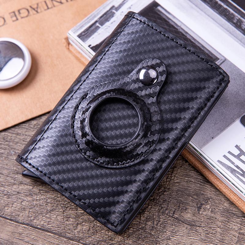 RFID Tracker AirTag Case: Carbon Fiber & Leather Money Clip Card Holder