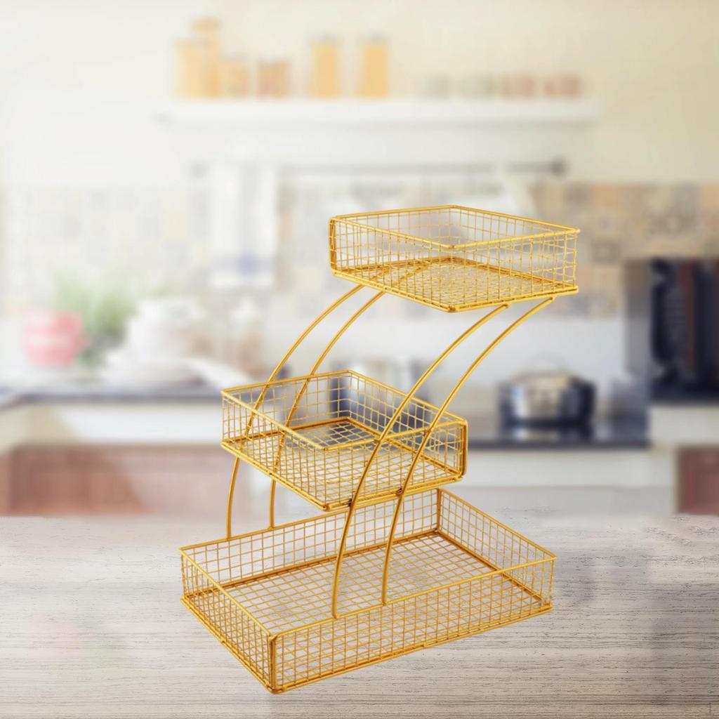 3 Level Fruit Storage Basket, Iron Wire Holder for Kitchen Counter Produce