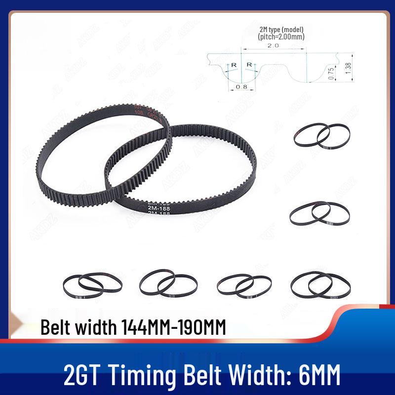 2GT Synchronous Rubber Belt for 3D Printer, 6mm Wide, Circumference 144-190mm
