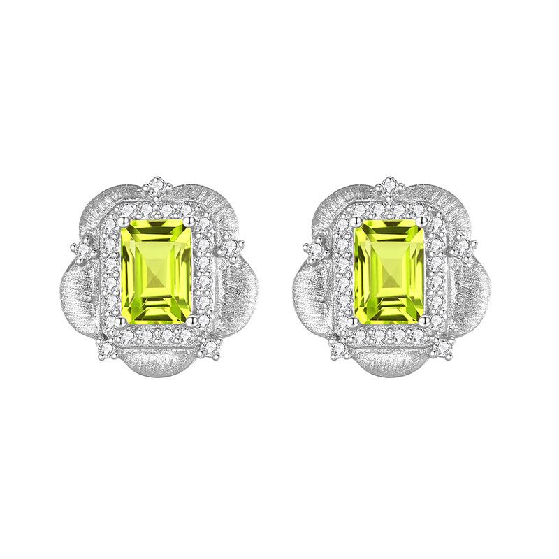 European American Retro Italian Brushed Natural Crystal Stone Earrings S925 Sterling Silver Stud Earrings Women's Jewelry Gift