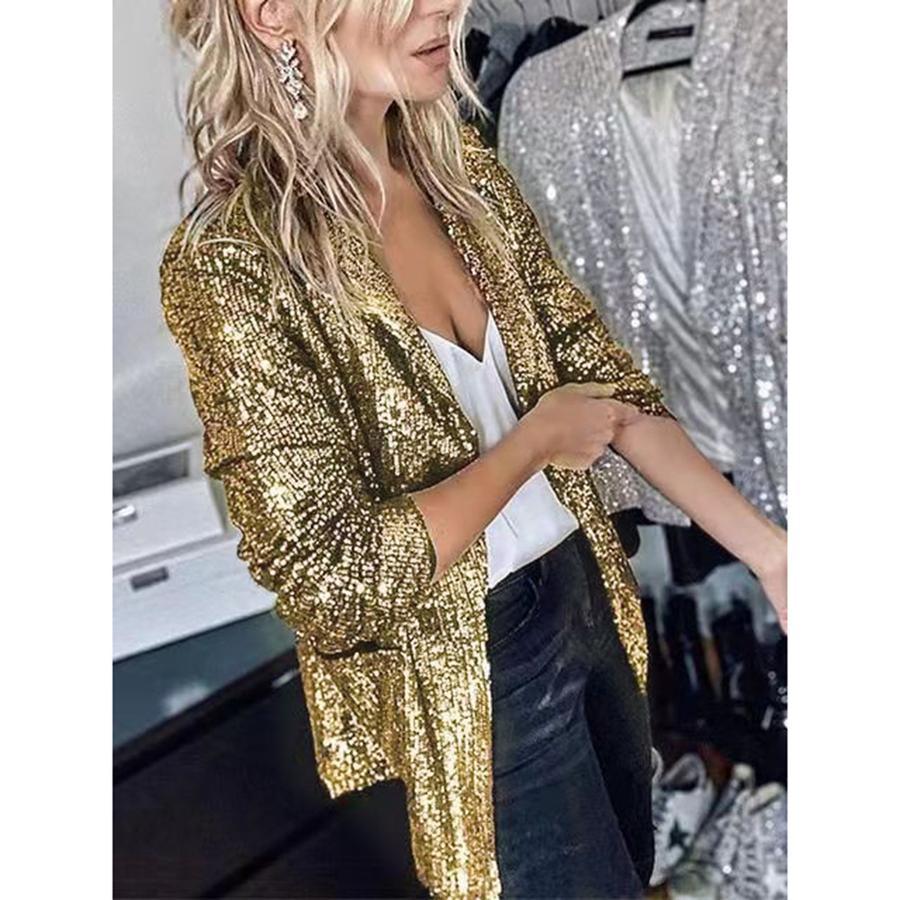 Women's  New Style Fashion Multi-Color Sequins Long Sleeve Elegant Blazer Jacket