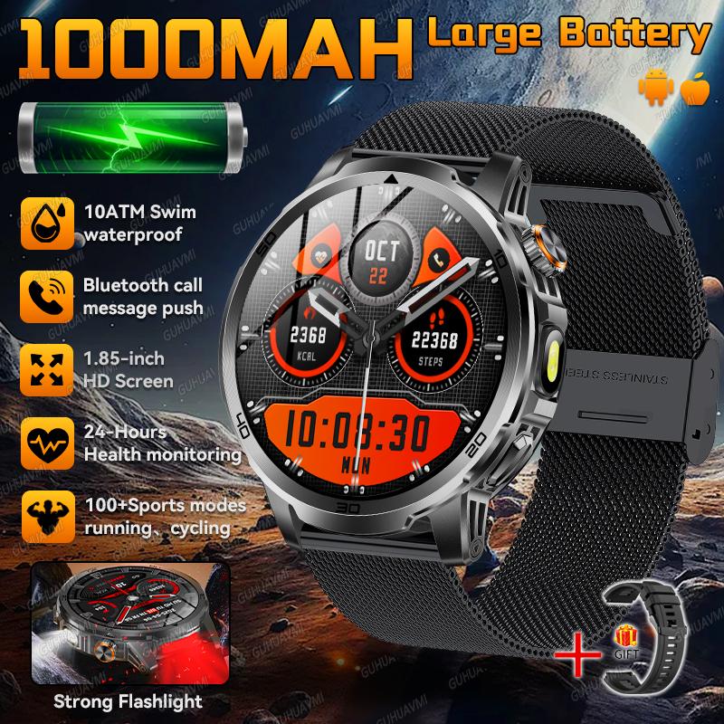 New Military Outdoor Sports 1000mAh Battery Smart Watch Men 1.85" Large Screen Wireless Call SOS Mode 10ATM Swim Smartwatch