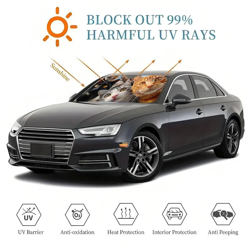 1Pcs Adorable Kitten Pattern Windshield Sunshade UV Rays Heat Blocker Keeps Vehicle Cool Unique Design Fit Sedans SUVs RVs