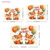 2D Cartoon Baby Fox Floral Heart Backdrop Neutral Baby Shower Decor Background Cloth