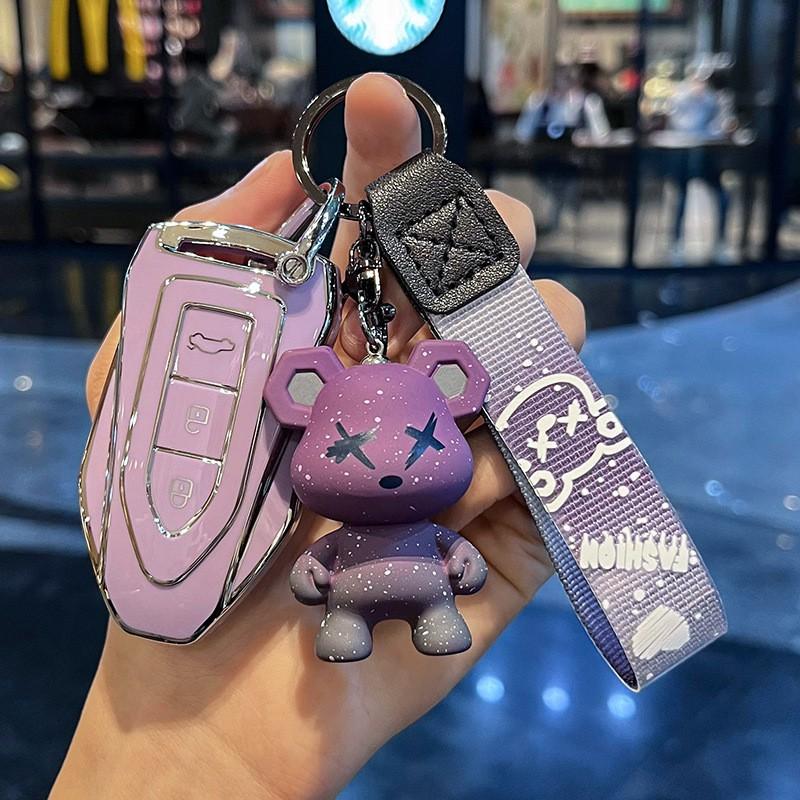Premium TPU Key Cover Case Zotye SR7 SR9 Z700 Z500 Liebao CS9 CS10 Smart 3-Button Remote Shell With Bear Charm