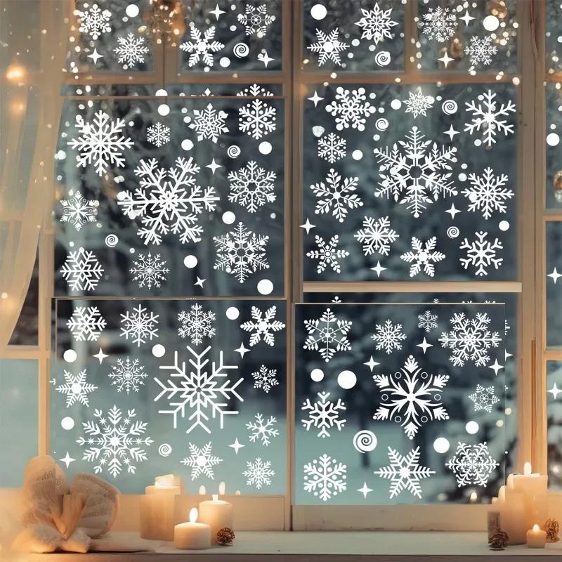 Cartoon Santa Claus Snowman Snowflake Christmas Wall Stickers Glass Window Electrostatic Wall Decals PVC Sticker Home Room Decor