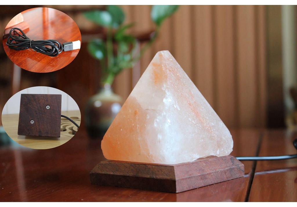 Himalayan Salt Pyramid LED USB Night Light - Crystal Ambience Lamp, Chinese Style