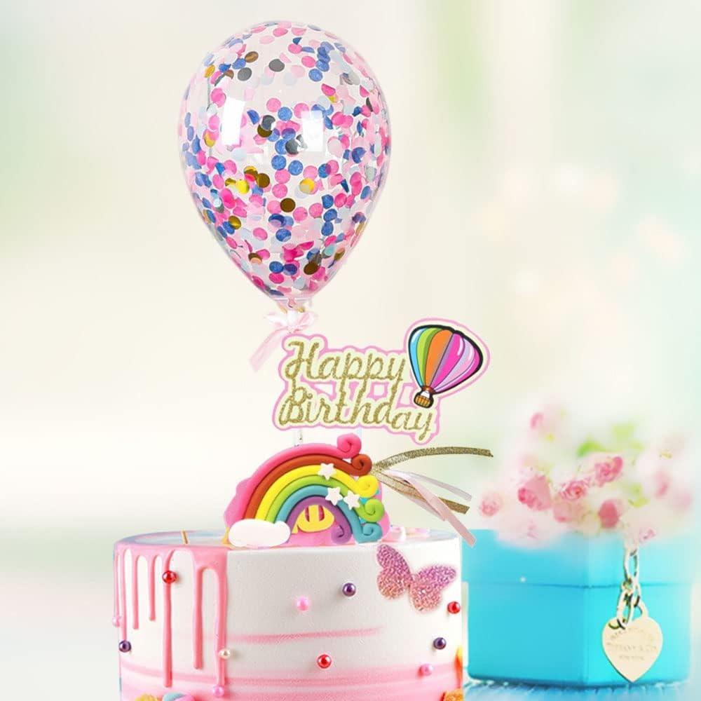 Rainbow Cake Topper Set with Balloons Cloud Butterfly Girls Birthday Party Decor