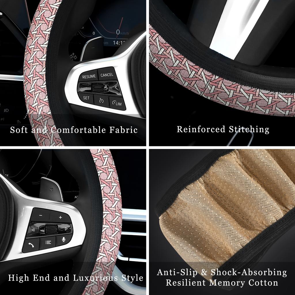 Car steering wheel cover Elastic Breathable Geometric Printed Leather Steering Wheel Cover for General Motors Vehicle