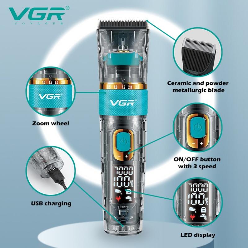 New VGR V-695 Professional Transparent Body Hair Clipper Barber IPX7 Waterproof Hair Cutting Machine Haircut Oil Head Clipper Home Beard Shaver