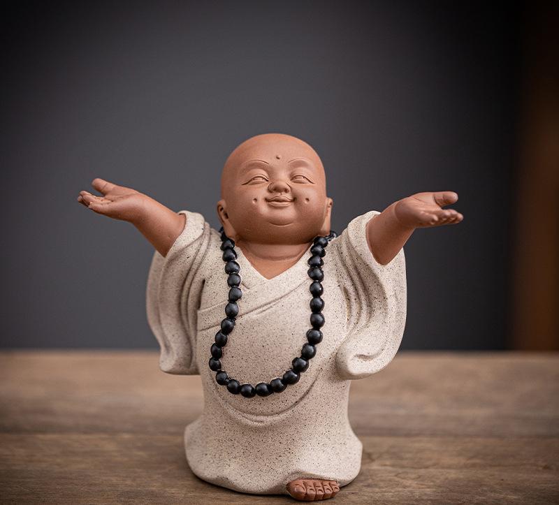 Ceramics Meditation Little Monk Statue- Chinese Characteristic Decorative Home, Room, Office Decoration Buddhist Gift
