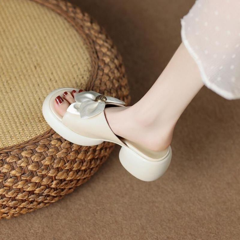 Sandalen Kawaii Niedliche Damen Hausschuhe Weiche Schuhe für Damen Draußen Hoch bis zu 5cm Absatz Pantoletten Leder Sabot Rutschfest 2025 Luxus 39