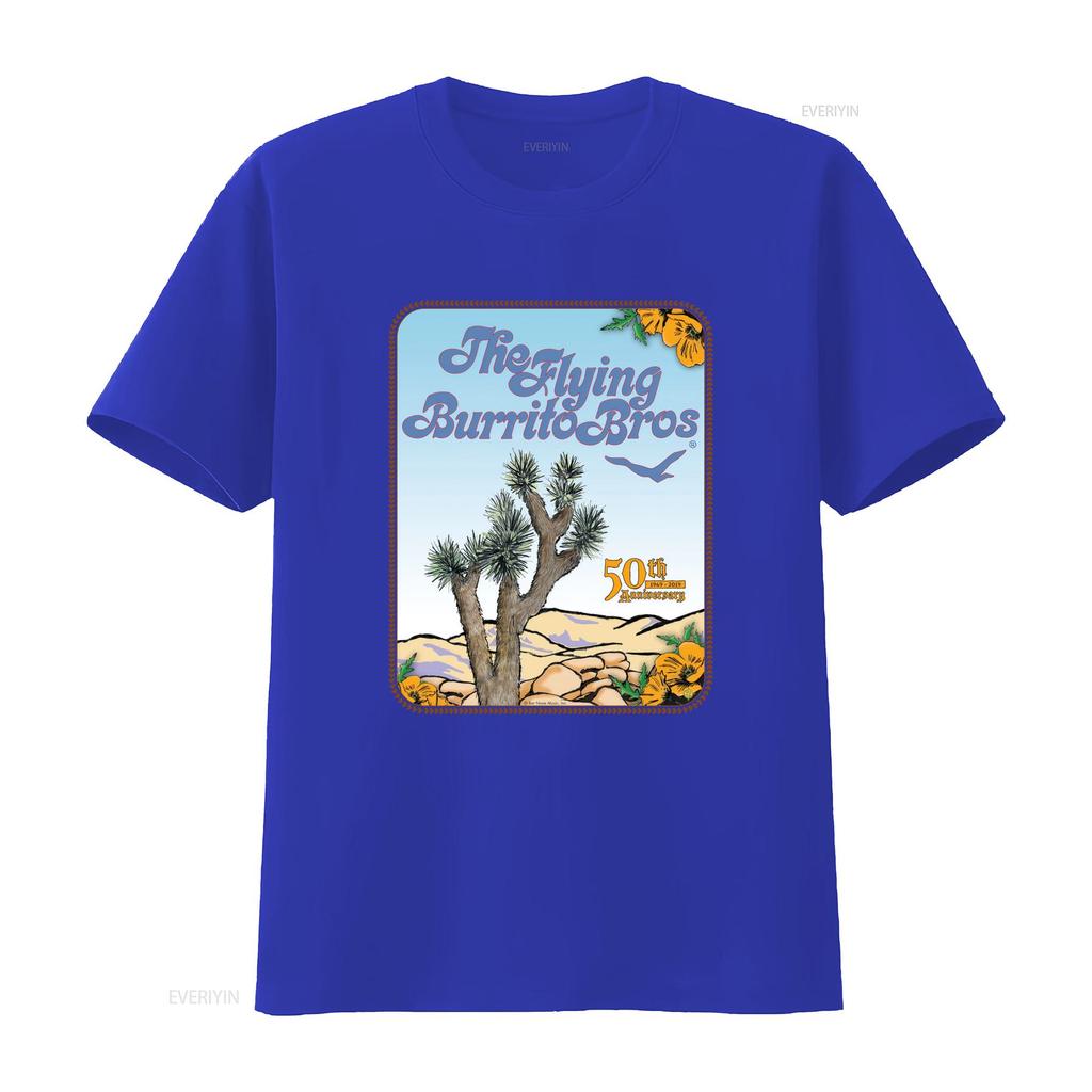 Vintage Retro Flying Burrito Bros th Anniversary Desert Joshua Tree Print Casual T Shirt vintage Washed Breathable Versatile