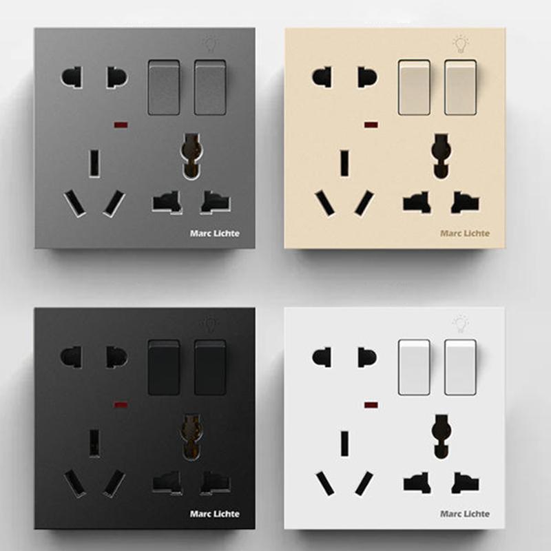 1PC 5pin Power Plug Two Or Three Plugs With 1Gang Switch Control Socket Universal Wall 86 Type Multifunctional Eight-Hole