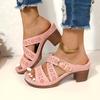Fashion Plus Size 2025 Summer Open Toe Women’s Slippers Outdoor Casual Chunky Heels Buckle Sandals for Sewing Daily Comfortable Slippers