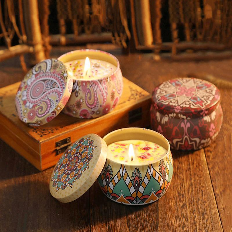 Nordic Ethnic Style Tin Box Candles: Unique Fragrance for Bedroom Decor and Photo Props