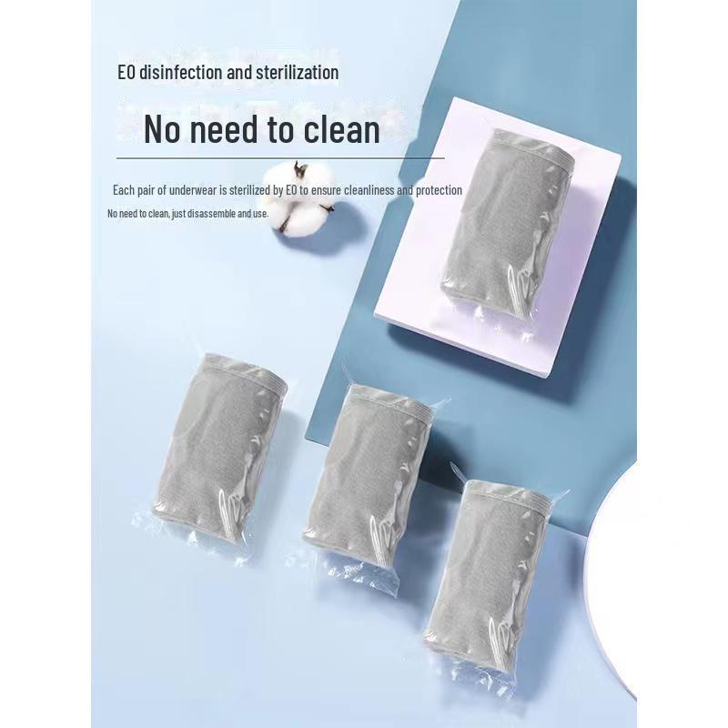 Men's Disposable Gray Cotton Boxer Briefs - Travel-Friendly and Sterile Underwear