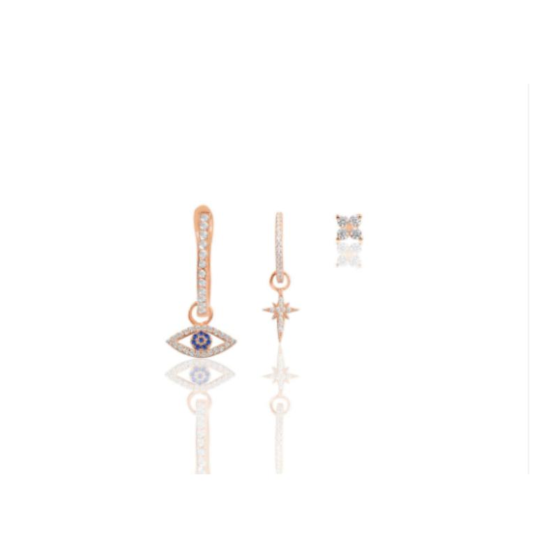 Kaufe Silver rose zircon stone combination triple earring set Joom