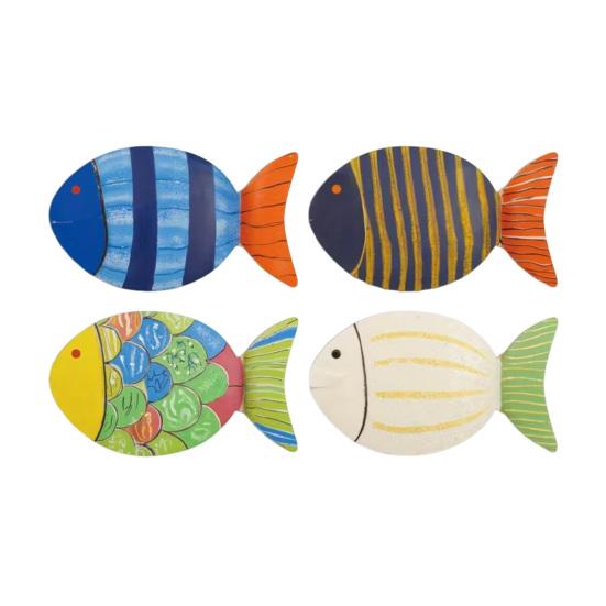 

4 Pcs Wooden Fish Nautical Wall Decor Rustic Farmhouse Ocean Fish Wall Art Vintage Beach Coastal Theme Ornaments for Lake House Bathroom Kids Room A