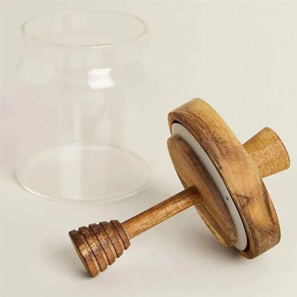 Lid Honey Pot Wooden Honey Dipper Glass Honey Containers Durable Honey Jar Dipper Set  Home
