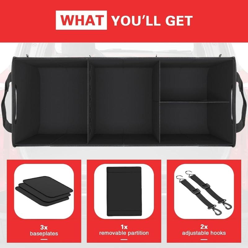 Car Storage Box Car Trunk Organizer Collapsible Automotive SUV Cargo Storage Tool with Mesh Pocket Multiple Compartment