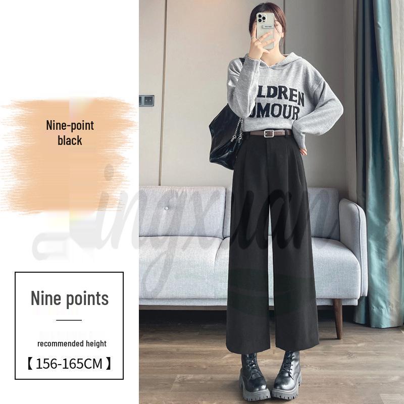 Real Shot 2026 Autumn/Winter Women's Plus Velvet High-Waisted Cropped Woolen Trousers - Straight, Narrow, or Wide Leg Styles